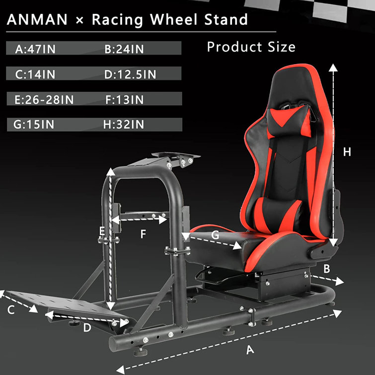Anman Racing Simulator Cockpit With Red Racing Seat Fits Logitech